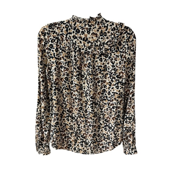 Maeve Anthropologie Katia Ruffled Button Up Blouse Top Size 0 (XS) Leopard Print - Picture 9 of 11
